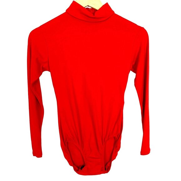 Capezio Red Mockneck Long Sleeve Bodysuit Leotard Cheer Dance Girls M - Picture 1 of 8